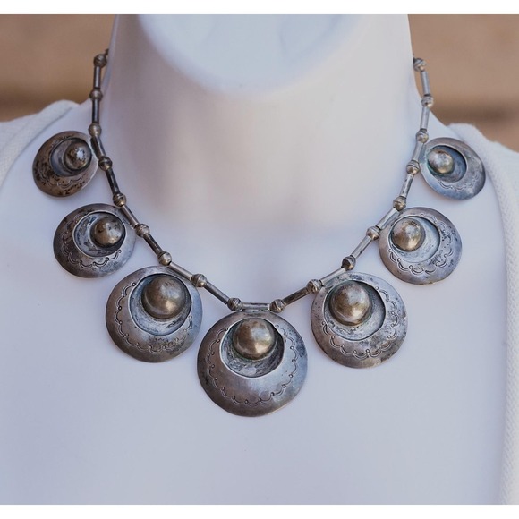 Old Pawn Navajo Native American Indian‎ Sterling Silver Squash Blossom Necklace - Picture 4 of 8